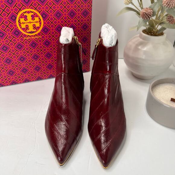 Tory Burch Lila 25mm Eel Leather Bootie Side Zip Wine Women's 5.5M NWB - Picture 5 of 12